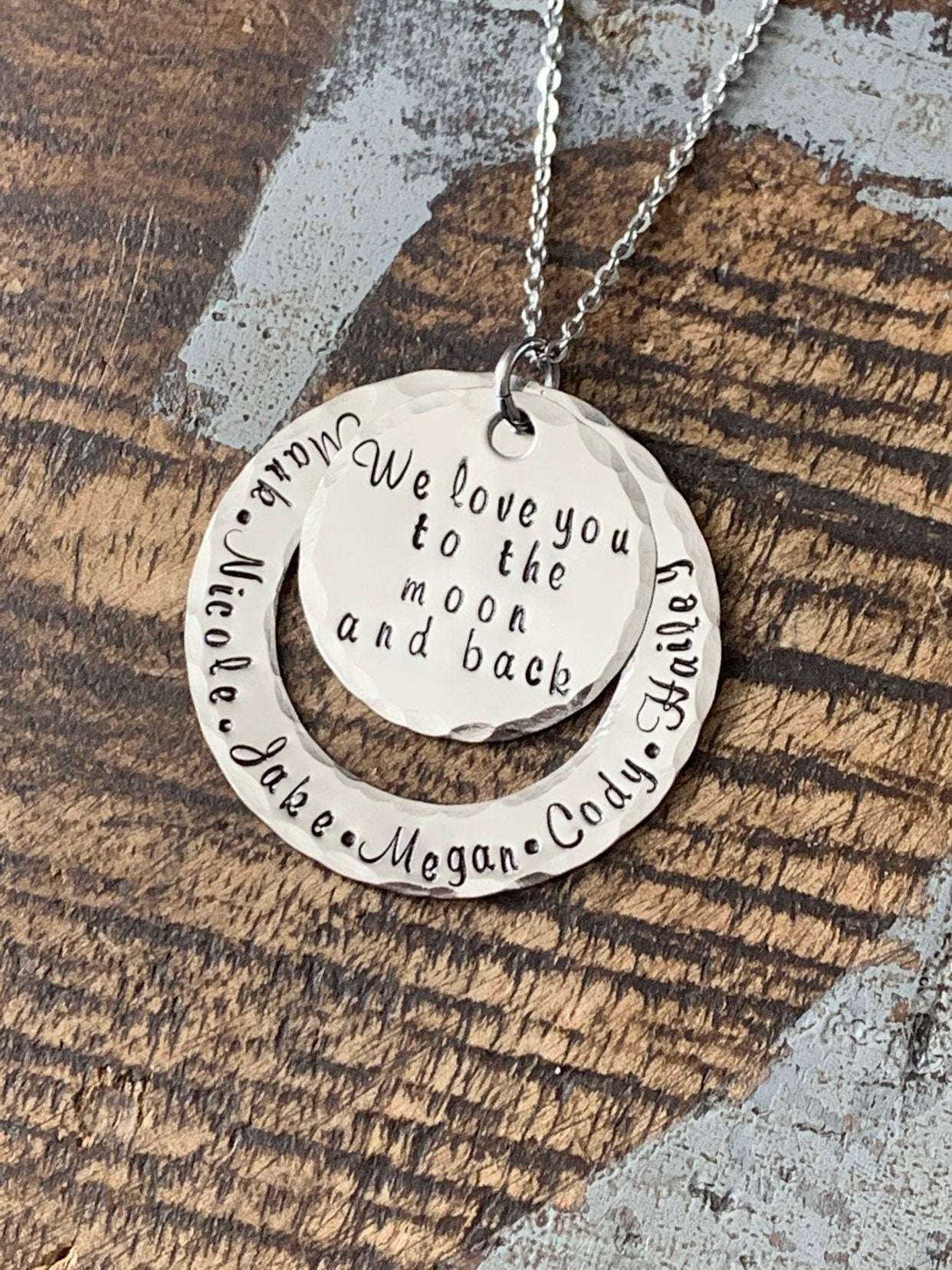 Mom Necklace Mothers Day Gift Love you to the Moon Necklace Handstamped Necklace Personalize Jewelry Quote Necklace Grandma Necklace