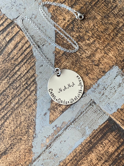 Nana Necklace Grandma Necklace Personalized Necklace Personalized Jewelry Handstamped Necklace Custom Necklace New Grandma Gift Name Jewelry