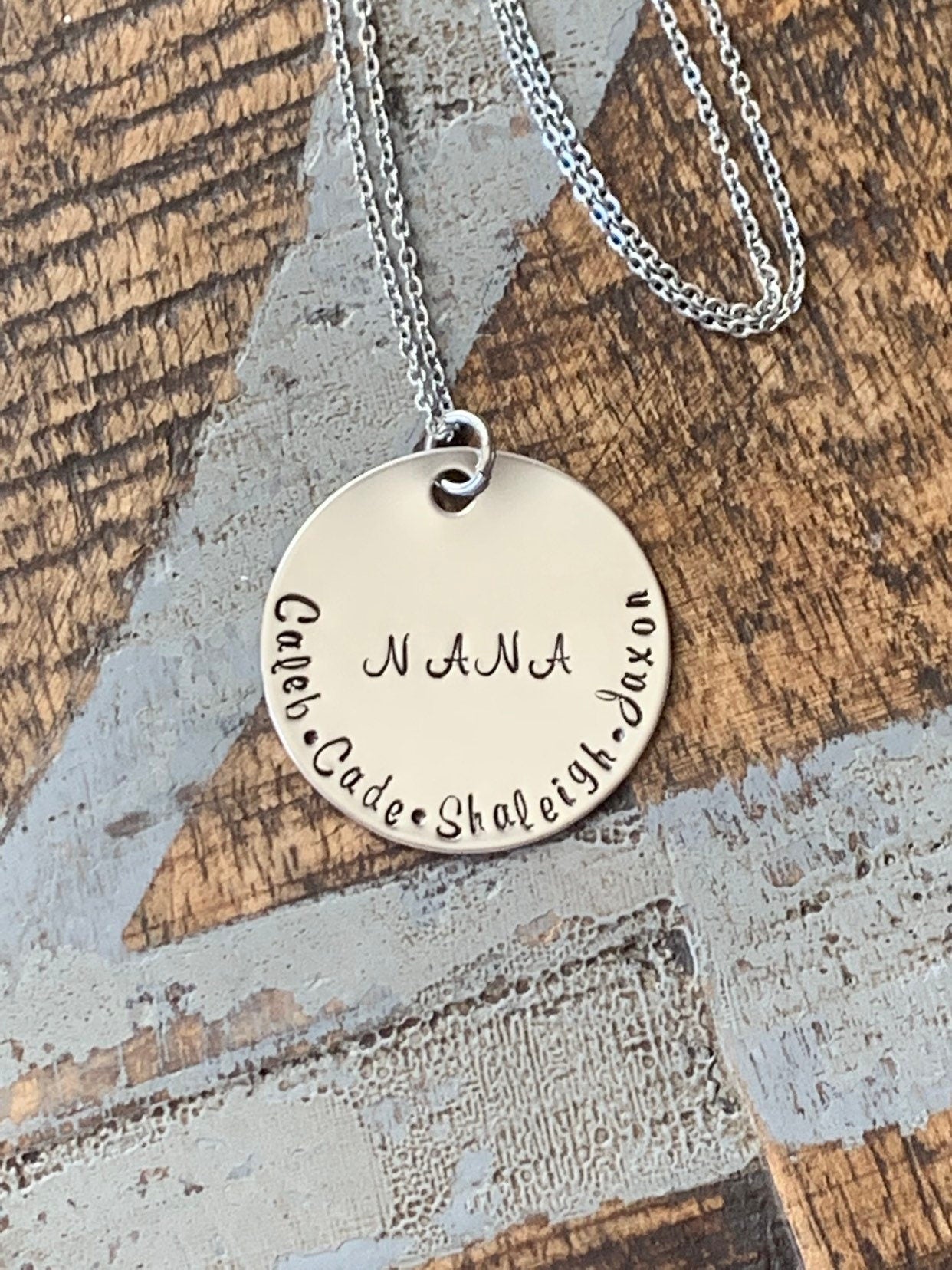 Nana Necklace Grandma Necklace Personalized Necklace Personalized Jewelry Handstamped Necklace Custom Necklace New Grandma Gift Name Jewelry