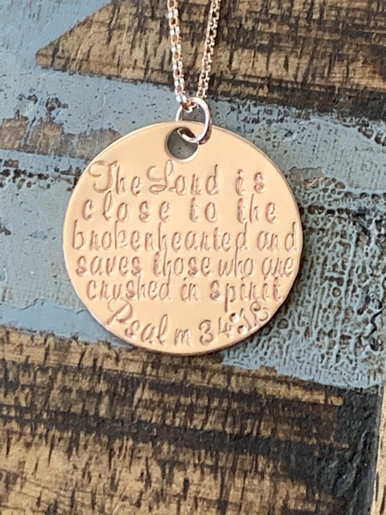 Rose Gold Necklace The Lord is Close to the Brokenhearted Psalm 34:18 Necklace Stamped Miscarriage Necklace Baby Memorial Necklace