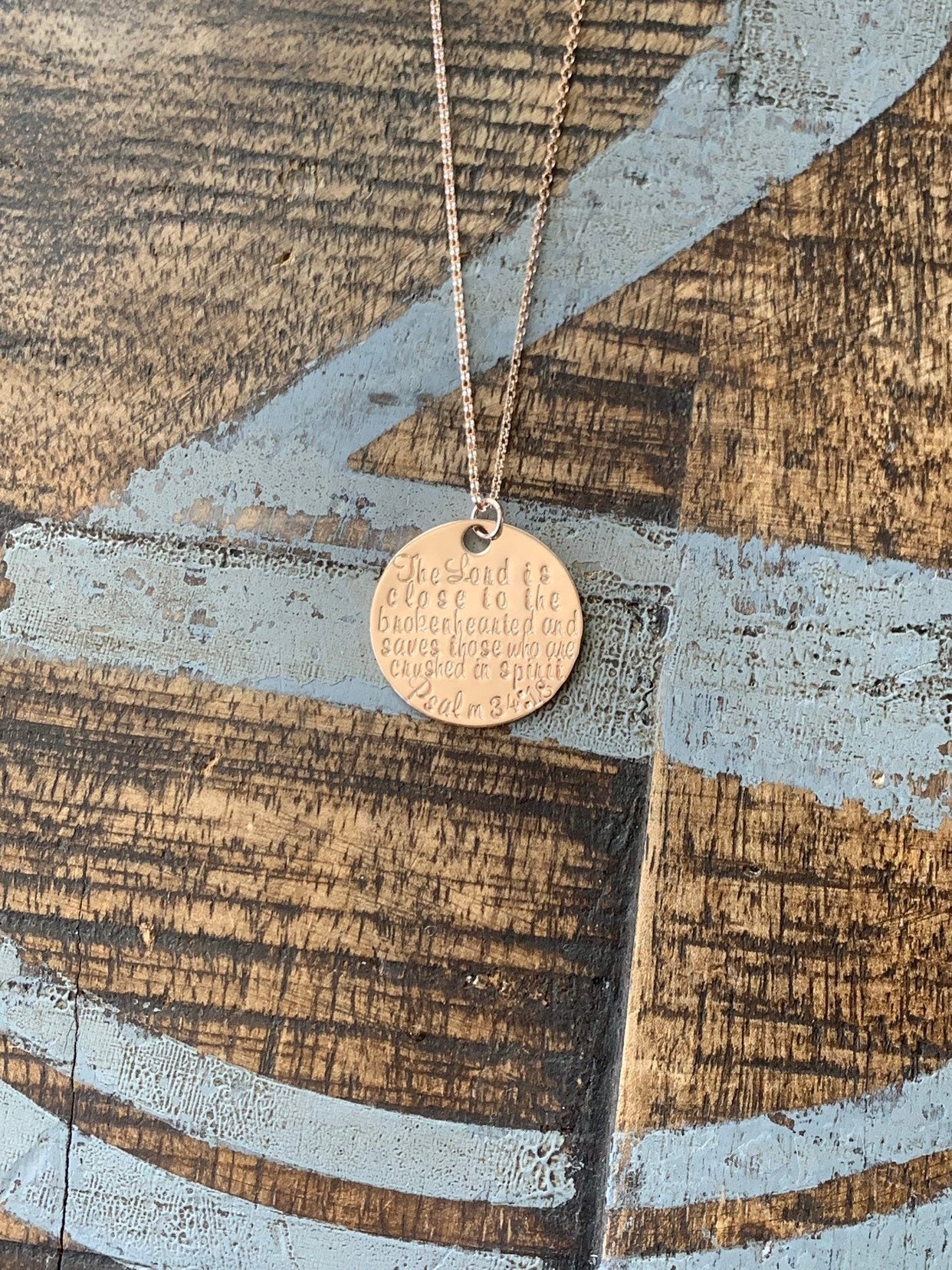 Rose Gold Necklace The Lord is Close to the Brokenhearted Psalm 34:18 Necklace Stamped Miscarriage Necklace Baby Memorial Necklace