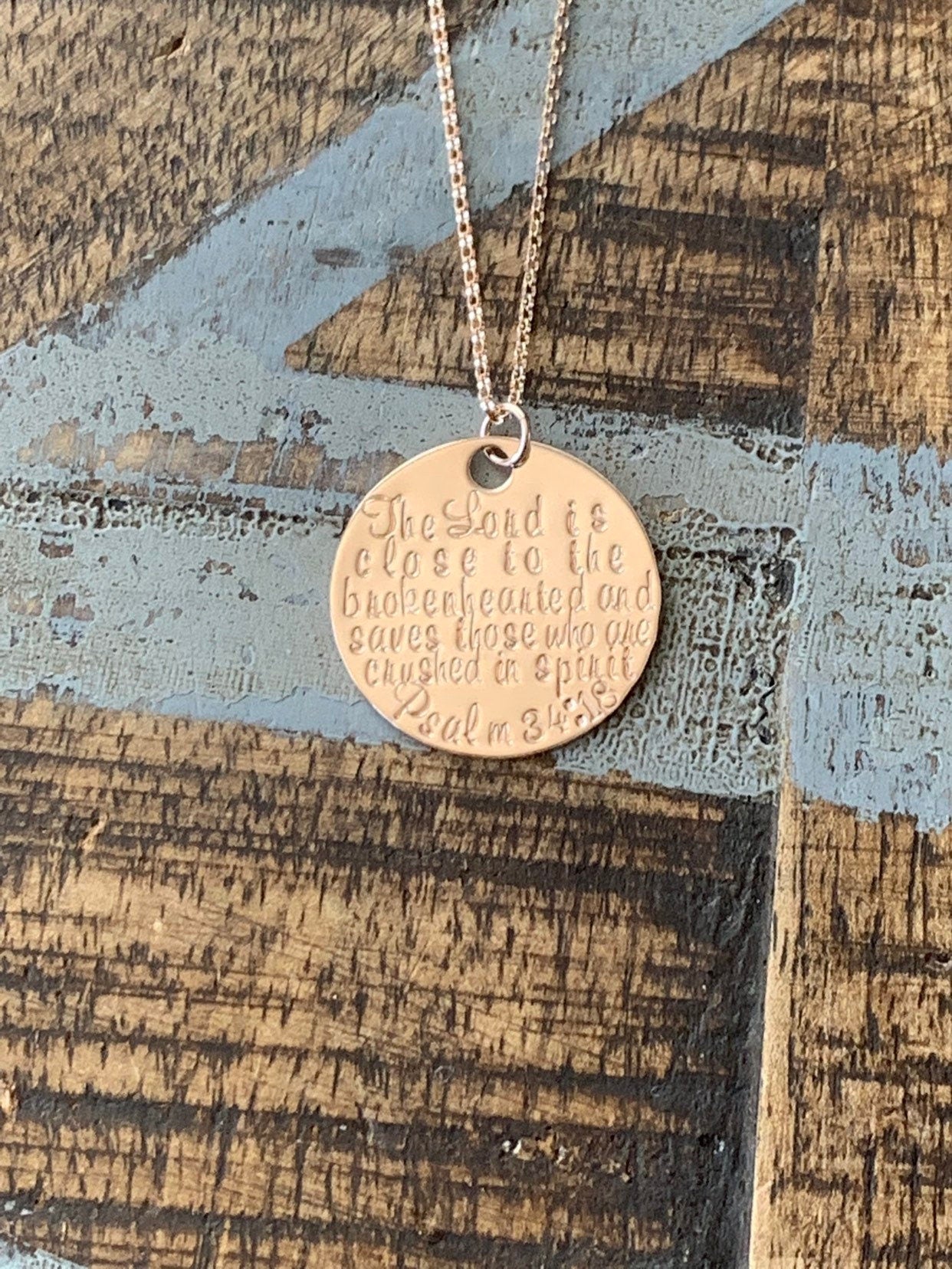 Rose Gold Necklace The Lord is Close to the Brokenhearted Psalm 34:18 Necklace Stamped Miscarriage Necklace Baby Memorial Necklace