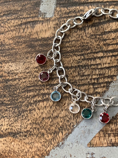 Birthstone Charm Bracelet Grandma Bracelet Grandchild Bracelet Handstamped Jewelry Mom Charm Bracelet Grandma Gift Mothers