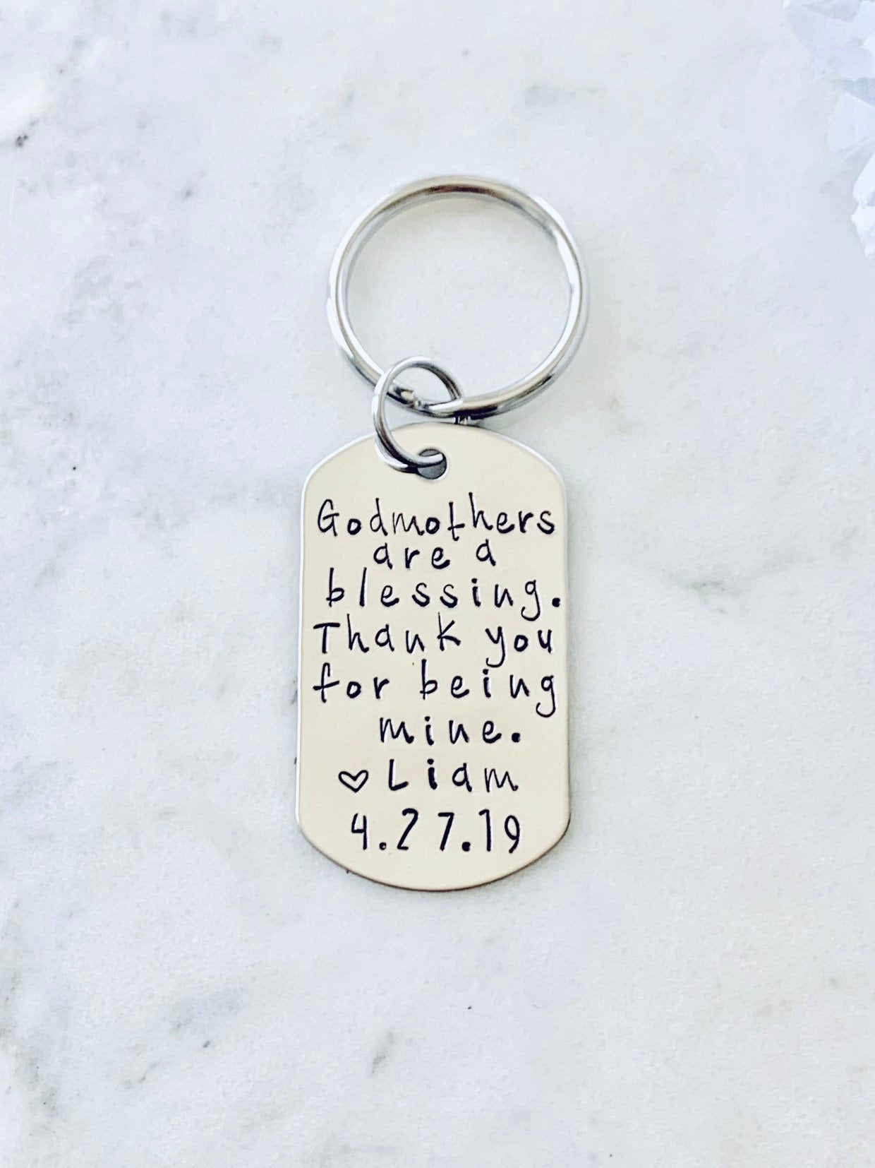 Godmother Keychain Baptism Gift Christening Keychain Handstamped Keychain Custom Keychain Godmothers Are A Blessing Gift