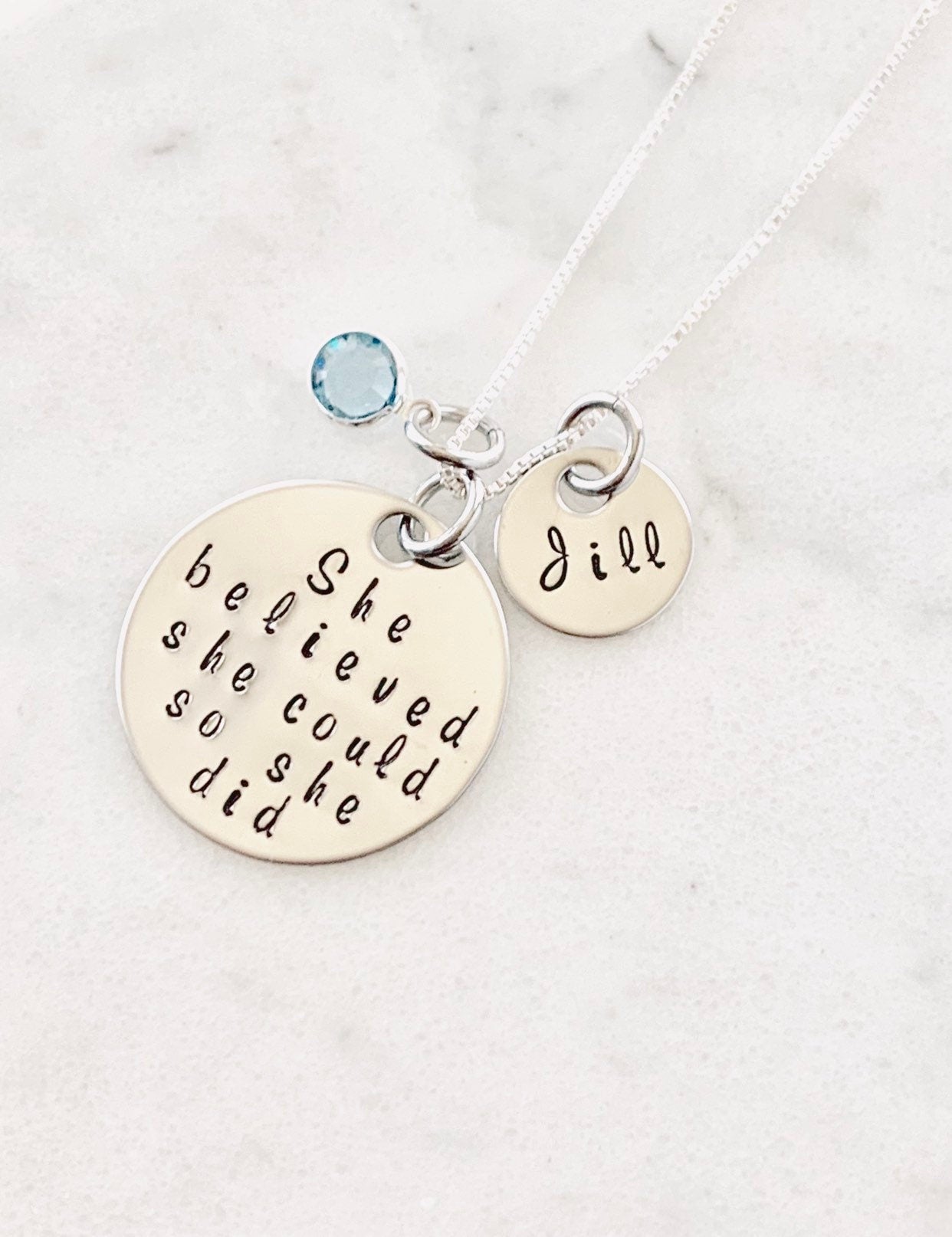 She Believe She Could So She Did Necklace Gift for Daughter Custom Necklace Graduation Necklace Inspirational Jewelry Handstamped Necklace