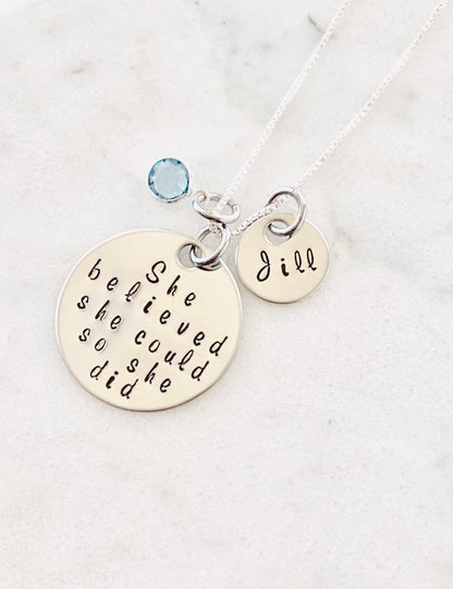 She Believe She Could So She Did Necklace Gift for Daughter Custom Necklace Graduation Necklace Inspirational Jewelry Handstamped Necklace