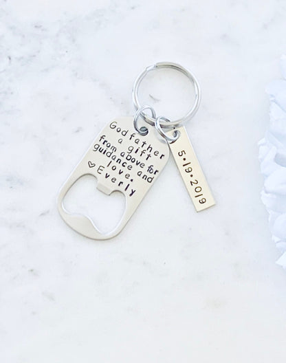 Godfather Gift Gifts for Men A Gift From Above Godfather Keychain Personalized Godfather Gift baptism gift Handstamp Keychain Baptism Favor