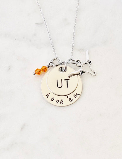 Longhorn Necklace UT Texas Longhorns Necklace Hook em Silver Necklace Longhorn Jewelry Texas Graduation Necklace Longhorn Pendant