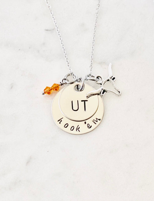 Longhorn Necklace UT Texas Longhorns Necklace Hook em Silver Necklace Longhorn Jewelry Texas Graduation Necklace Longhorn Pendant