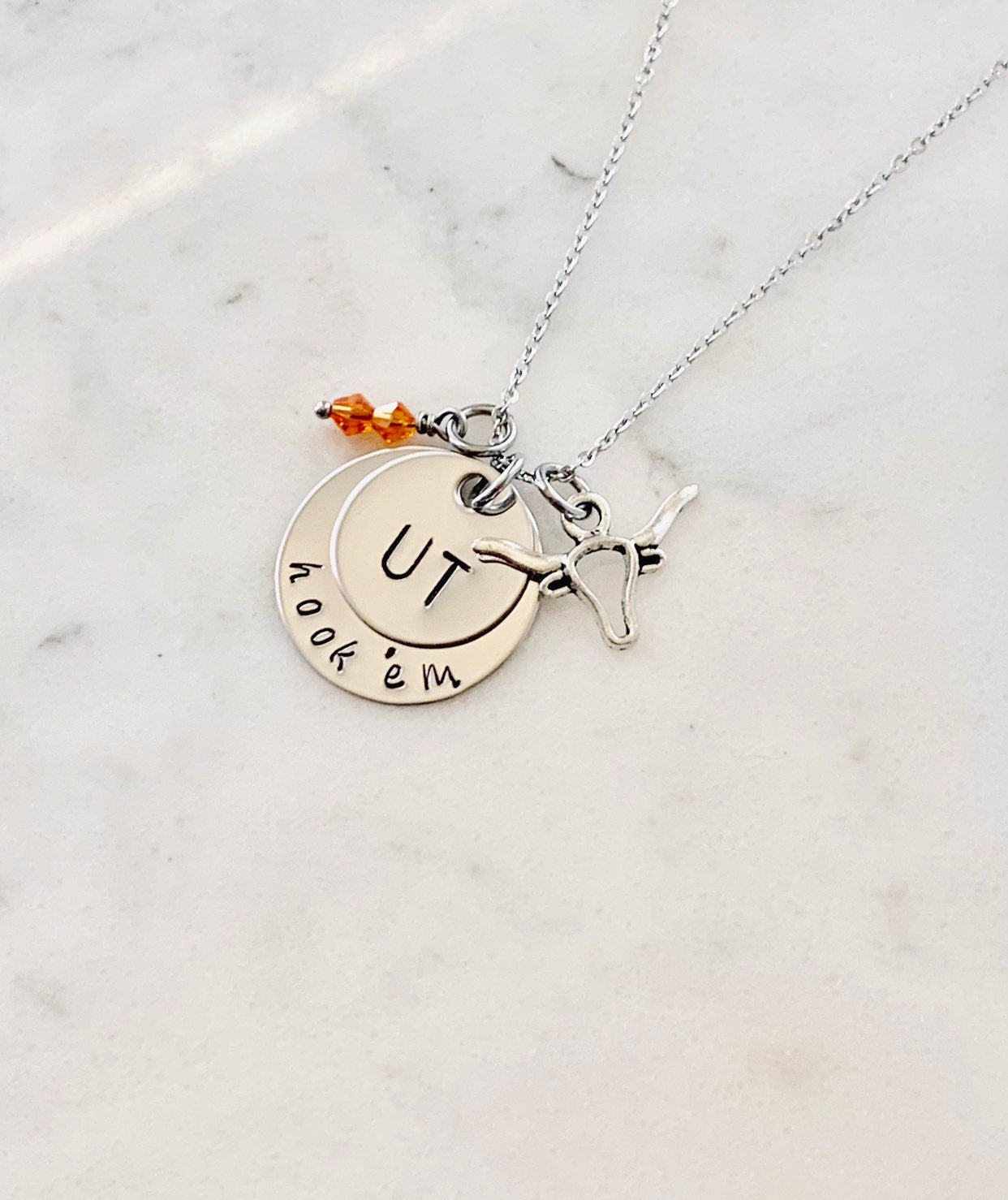 Longhorn Necklace UT Texas Longhorns Necklace Hook em Silver Necklace Longhorn Jewelry Texas Graduation Necklace Longhorn Pendant
