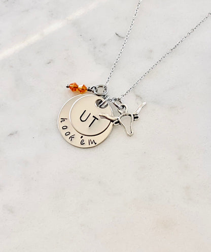 Longhorn Necklace UT Texas Longhorns Necklace Hook em Silver Necklace Longhorn Jewelry Texas Graduation Necklace Longhorn Pendant