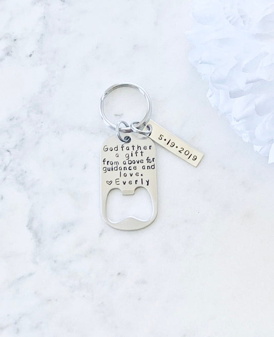 Godfather Gift Gifts for Men A Gift From Above Godfather Keychain Personalized Godfather Gift baptism gift Handstamp Keychain Baptism Favor