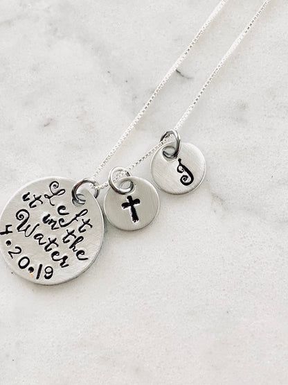 Baptism Gift Christian Jewelry Left it in the Water Baptism Necklace with Custom Baptized Date Hand Stamped Religious Jewelry for Her