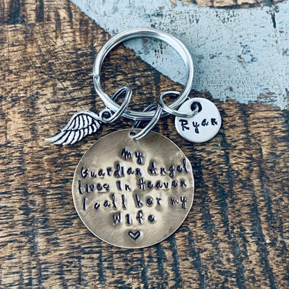 My Guardian Angel lives in Heaven Keychain