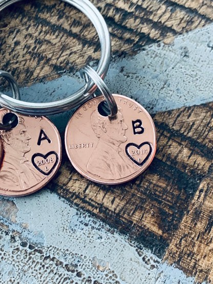 Mom Penny Keychain Personalized Keychain with Year and initials Mom Gift Nana Keychain Mimi Gift Custom Pennies Hand Stamped Penny Keychain