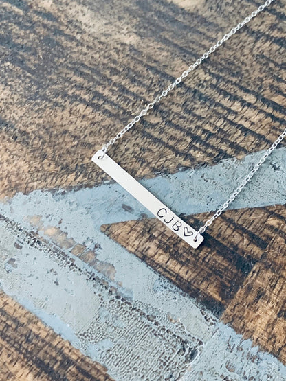 Skinny Bar Necklace Coordinates Jewelry Sterling Silver Necklace Handstamped Jewelry Handstamped Necklace Name Necklace Initials Necklace
