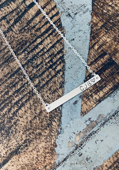 Skinny Bar Necklace Coordinates Jewelry Sterling Silver Necklace Handstamped Jewelry Handstamped Necklace Name Necklace Initials Necklace