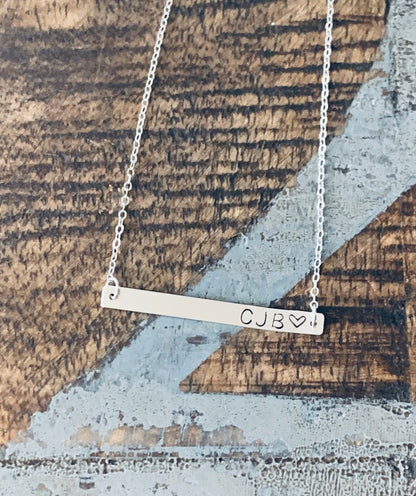 Skinny Bar Necklace Coordinates Jewelry Sterling Silver Necklace Handstamped Jewelry Handstamped Necklace Name Necklace Initials Necklace