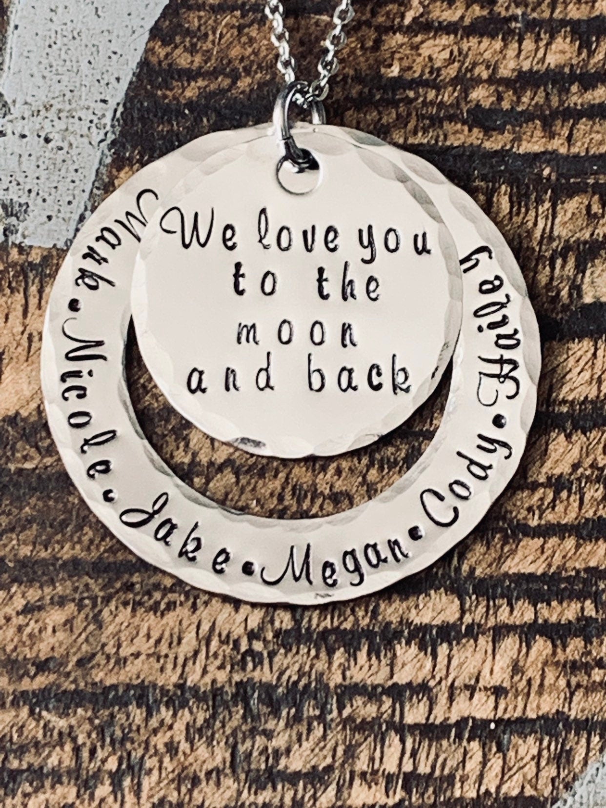 Mom Necklace Mothers Day Gift Love you to the Moon Necklace Handstamped Necklace Personalize Jewelry Quote Necklace Grandma Necklace