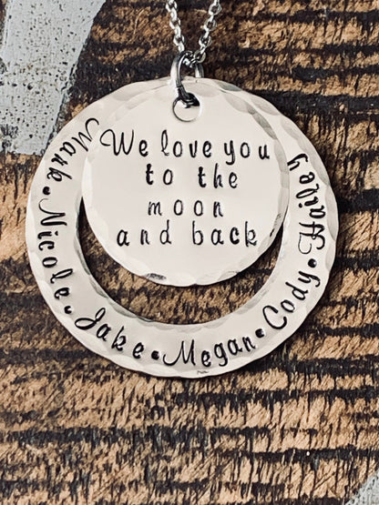Mom Necklace Mothers Day Gift Love you to the Moon Necklace Handstamped Necklace Personalize Jewelry Quote Necklace Grandma Necklace