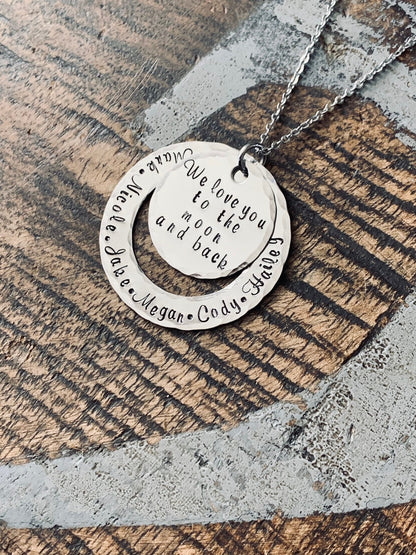 Mom Necklace Mothers Day Gift Love you to the Moon Necklace Handstamped Necklace Personalize Jewelry Quote Necklace Grandma Necklace
