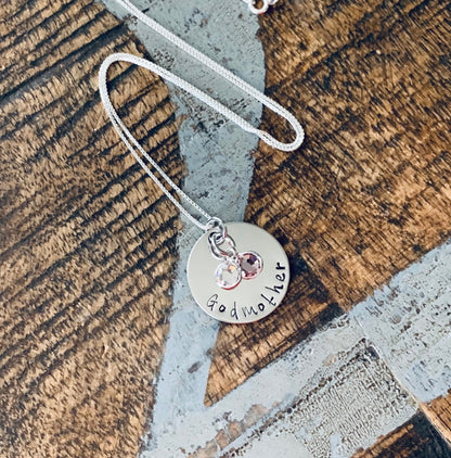 Godmother Handstamped Necklace Godmother Necklace Personalized Necklace Godmother Gift Gift for Godmother Birthstone Jewelry Christian Gift