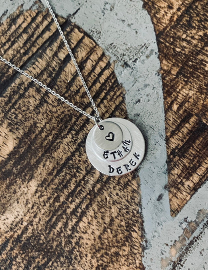 Mom Necklace Handstamped Necklace Heart Necklace Silver Layered Necklace Name Necklace Mothers Day Jewelry Gift for Mom Handstamped Jewelry