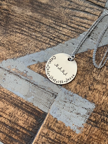 Nana Necklace Grandma Necklace Personalized Necklace Personalized Jewelry Handstamped Necklace Custom Necklace New Grandma Gift Name Jewelry