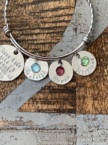 These kids stole my heart Silver Mom bangle Nana bangle Grandma bracelet Handstamped Jewelry Adjustable Bangle Name Bracelet Gift for Mom