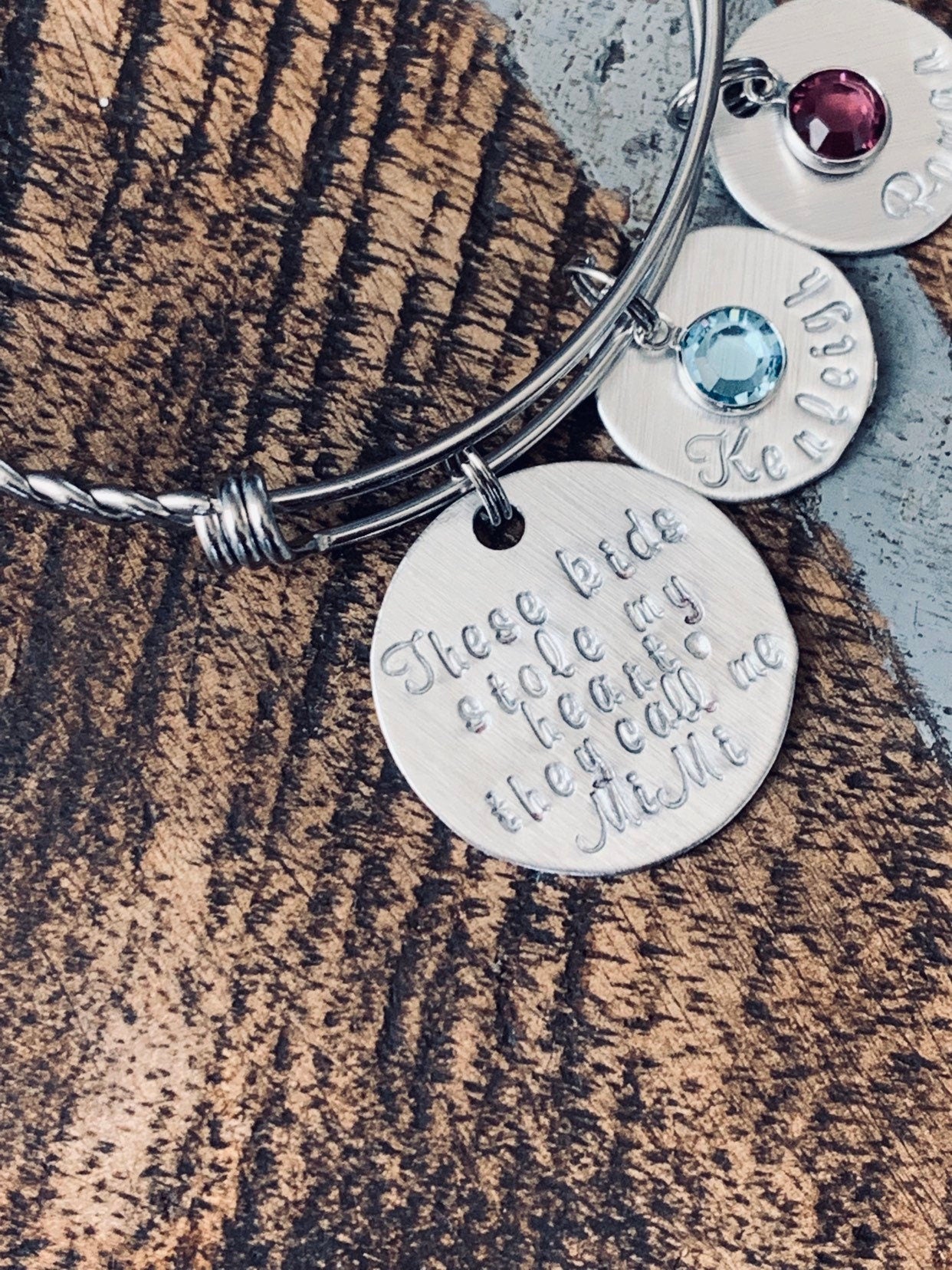 These kids stole my heart Silver Mom bangle Nana bangle Grandma bracelet Handstamped Jewelry Adjustable Bangle Name Bracelet Gift for Mom