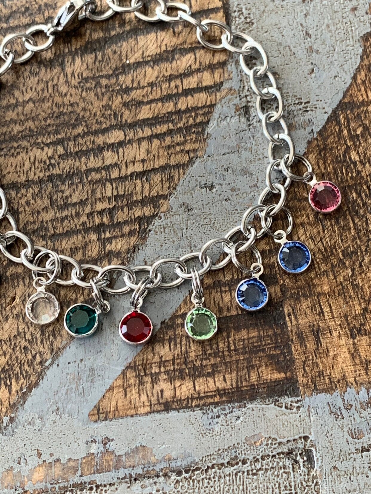 Birthstone Charm Bracelet Grandma Bracelet Grandchild Bracelet Handstamped Jewelry Mom Charm Bracelet Grandma Gift Mothers