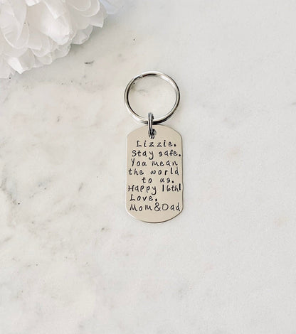 Quote Keychain Special Message Keychain Handstamped Keychain Personalized Keychain Custom Keychain Silver Keychain Gift Keychain