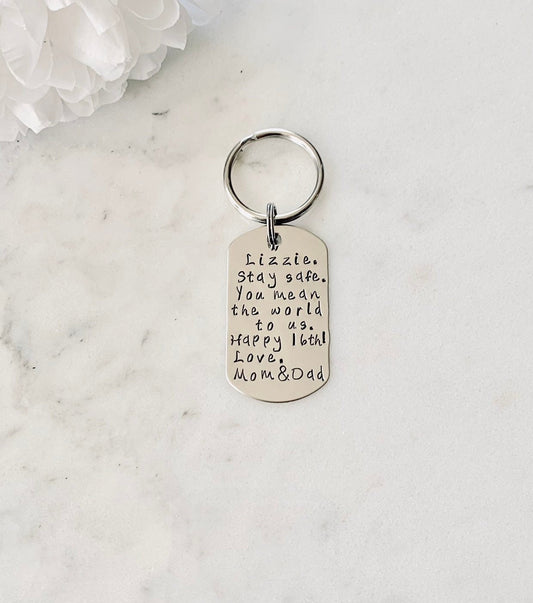 Quote Keychain Special Message Keychain Handstamped Keychain Personalized Keychain Custom Keychain Silver Keychain Gift Keychain