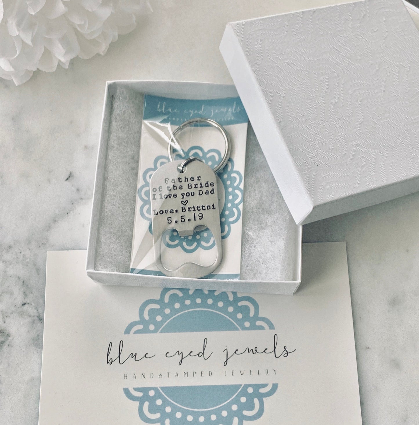 Father of the Bride Keychain Gift for Dad Bottle Opener Custom Keychain wedding keychain dad keychain Handstamped Keychain I love you Dad