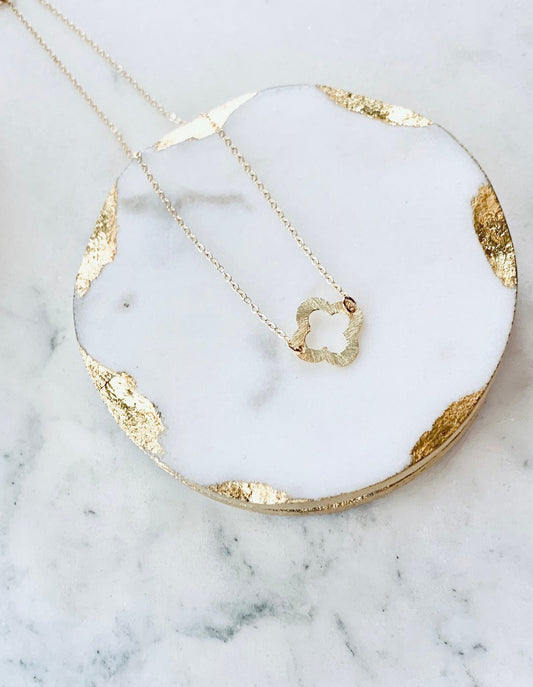 Gold Necklace Quatrefoil Necklace Dainty Gold Necklace Bridesmaid Necklace Bridesmaids Gifts gifts for her best friend gifts gold filled