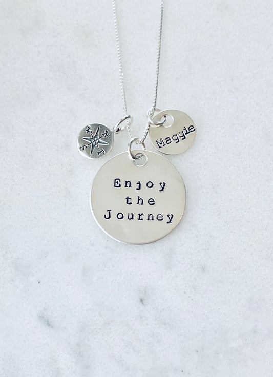 Compass necklace grad gift graduation gift travel necklace wanderlust enjoy the journey promotion new job grad school inspirational gift