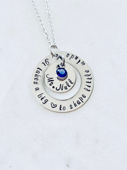 Teacher Necklace It Takes a Big Heart to Shape Little Minds Gift for Teacher Teacher Gift Teacher Jewelry Handstamped Necklace Inspirational