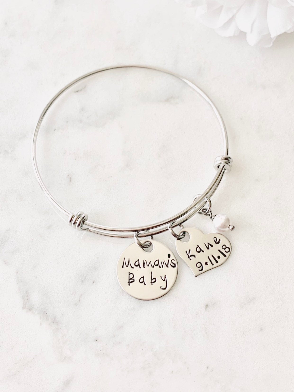 Mamaw Hand Stamped Bracelet Grandmother Gift Mother's Day Jewelry Gift for Mamaw Personalized Jewelry Custom Bangle Mamaw's Baby