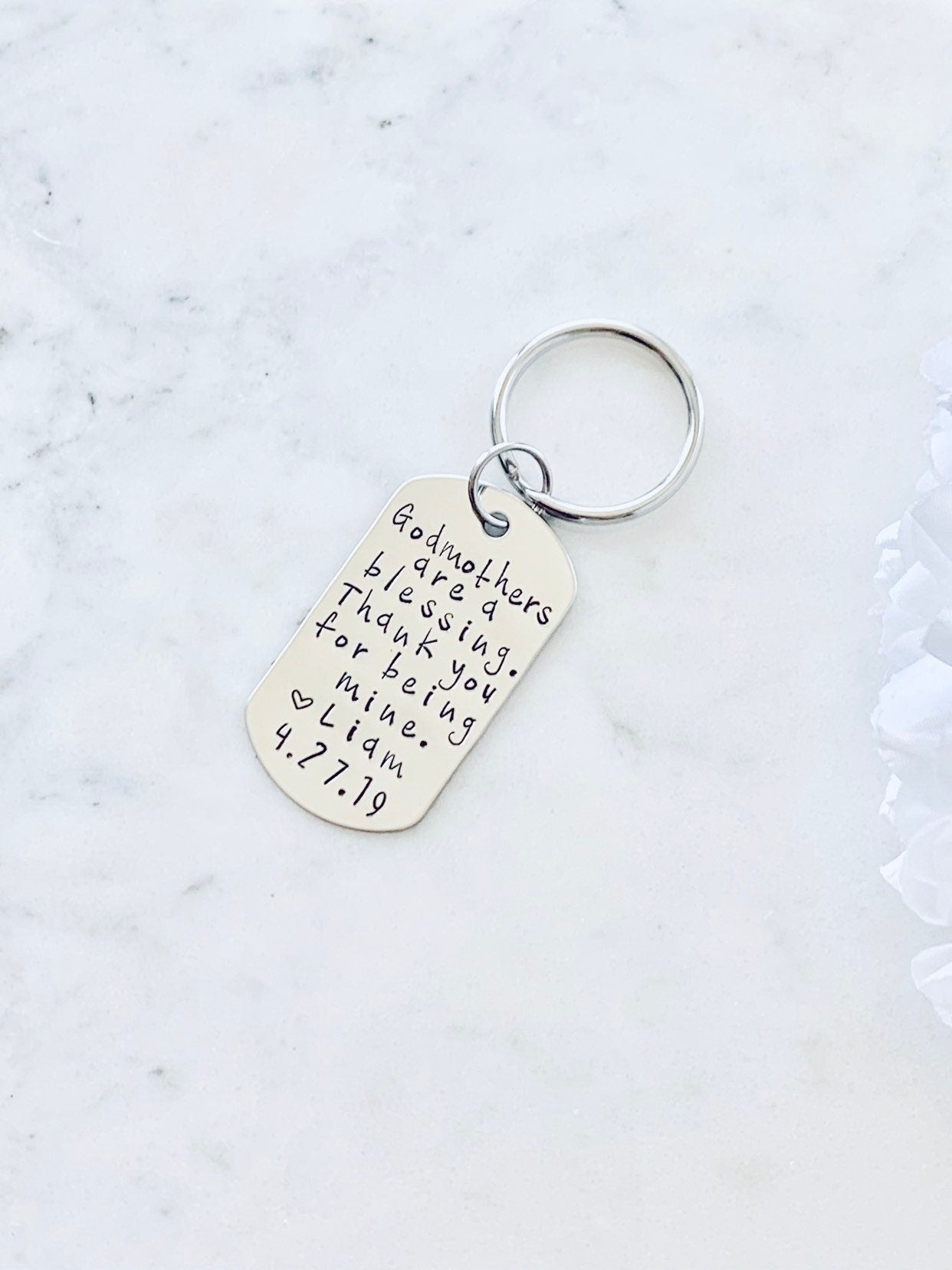 Godmother Keychain Baptism Gift Christening Keychain Handstamped Keychain Custom Keychain Godmothers Are A Blessing Gift