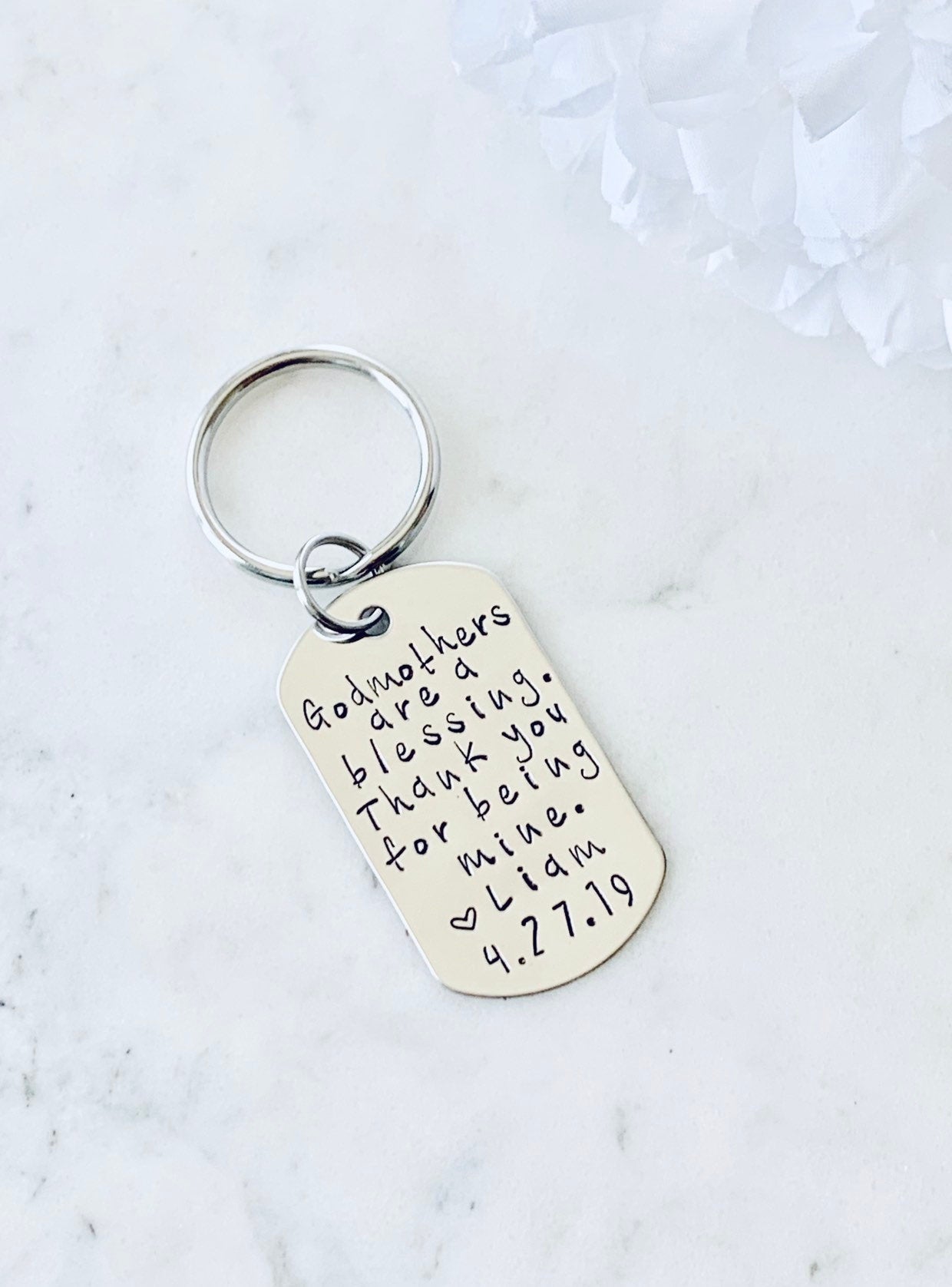 Godmother Keychain Baptism Gift Christening Keychain Handstamped Keychain Custom Keychain Godmothers Are A Blessing Gift