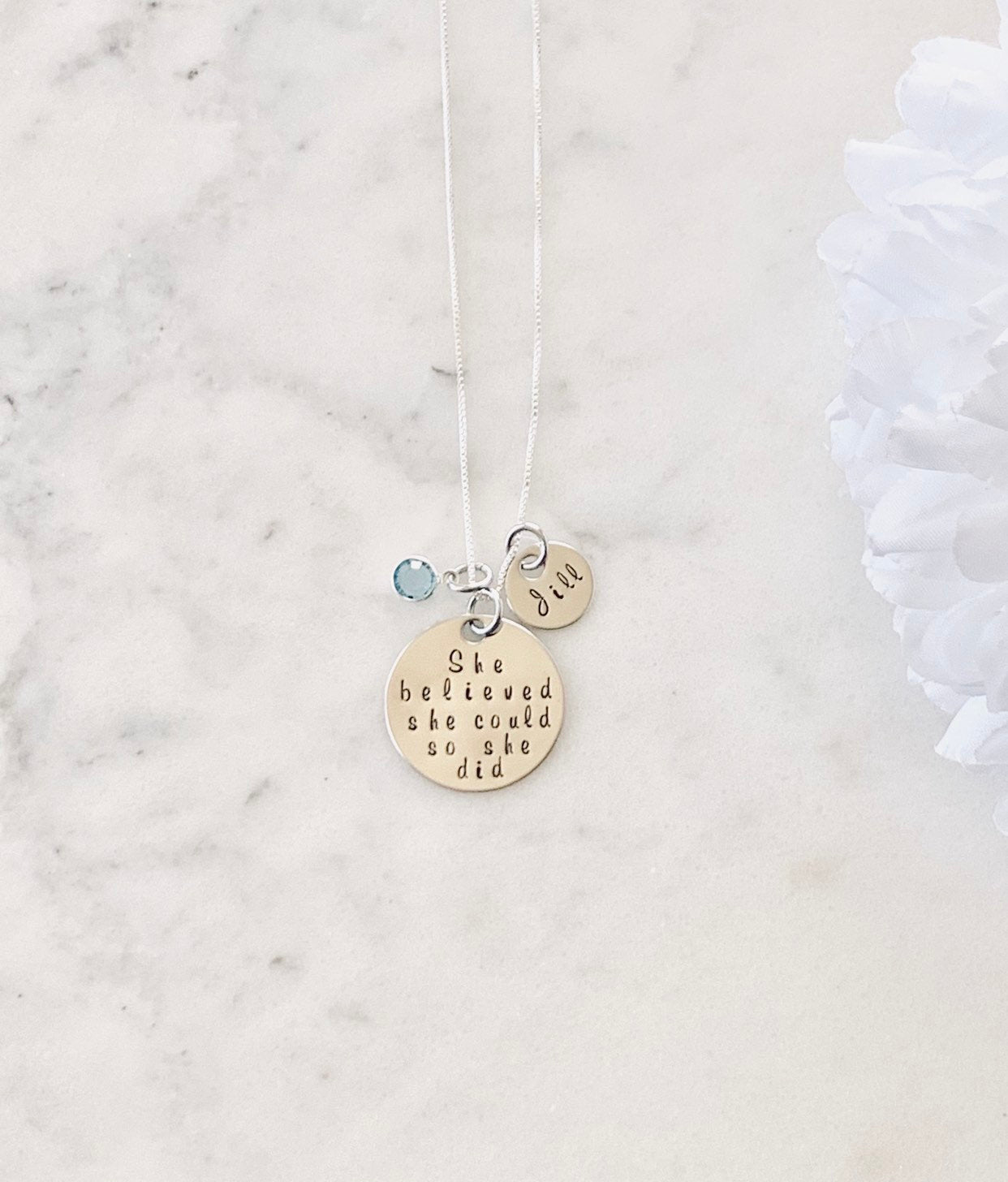 She Believe She Could So She Did Necklace Gift for Daughter Custom Necklace Graduation Necklace Inspirational Jewelry Handstamped Necklace