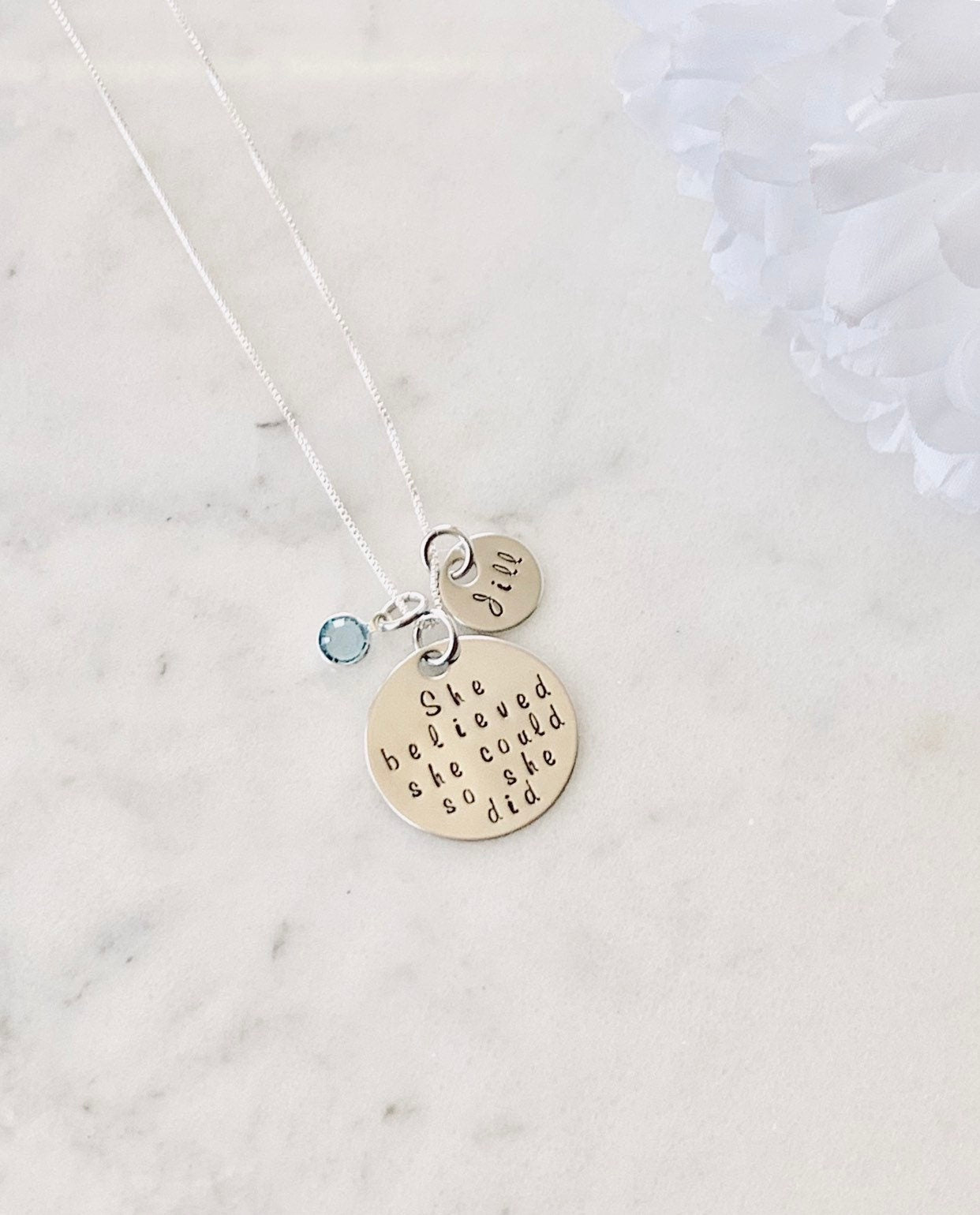 She Believe She Could So She Did Necklace Gift for Daughter Custom Necklace Graduation Necklace Inspirational Jewelry Handstamped Necklace