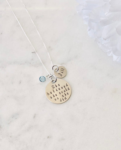 She Believe She Could So She Did Necklace Gift for Daughter Custom Necklace Graduation Necklace Inspirational Jewelry Handstamped Necklace