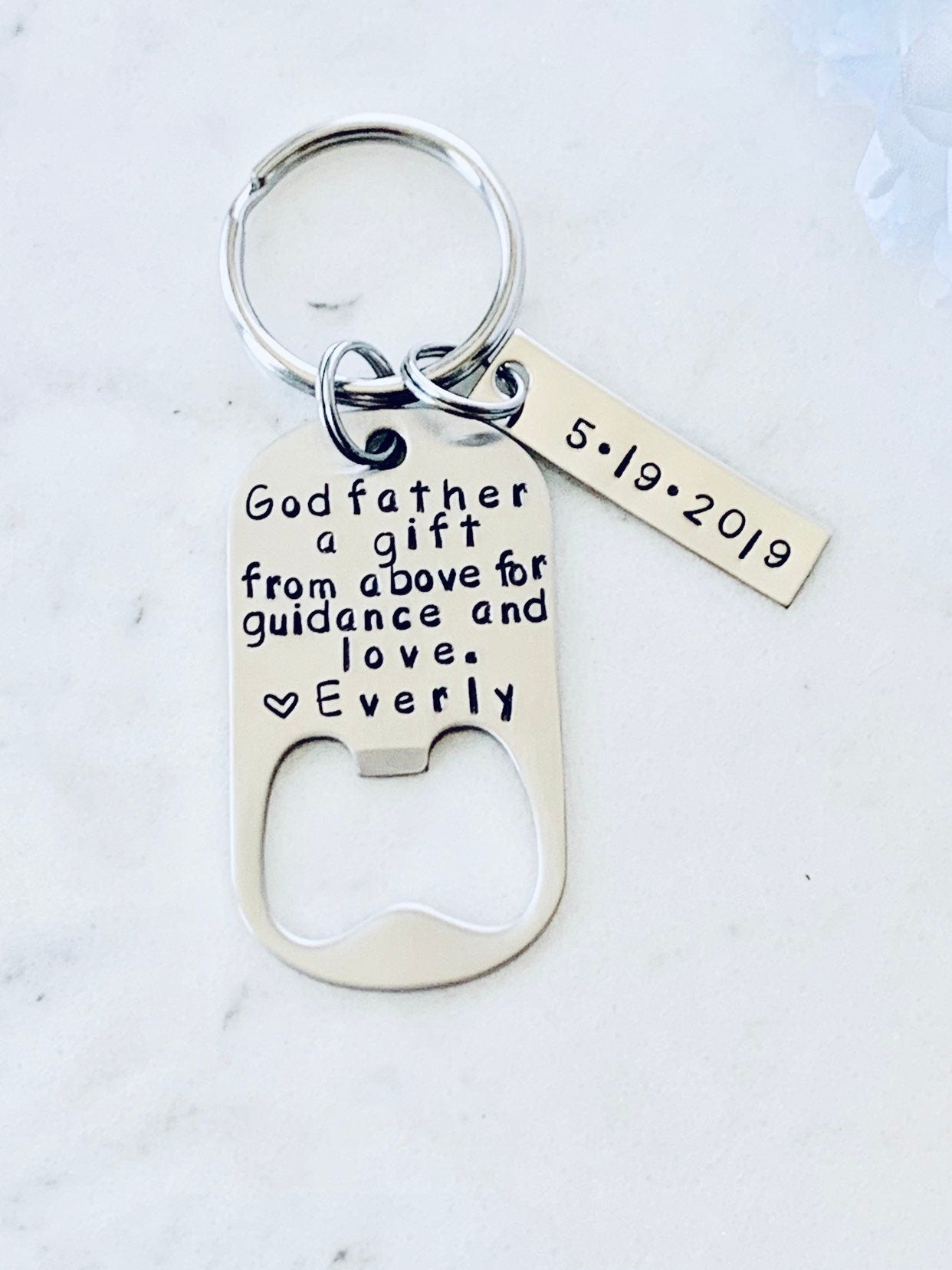 Godfather Gift Gifts for Men A Gift From Above Godfather Keychain Personalized Godfather Gift baptism gift Handstamp Keychain Baptism Favor