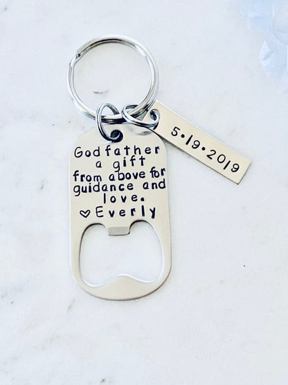 Godfather Gift Gifts for Men A Gift From Above Godfather Keychain Personalized Godfather Gift baptism gift Handstamp Keychain Baptism Favor