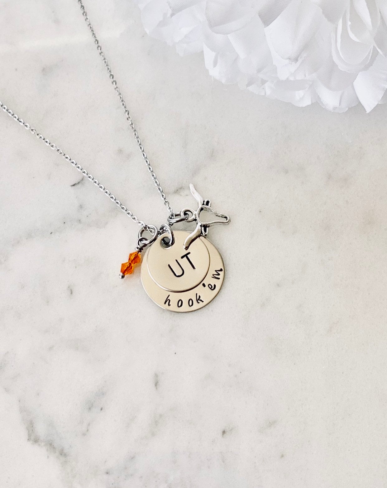 Longhorn Necklace UT Texas Longhorns Necklace Hook em Silver Necklace Longhorn Jewelry Texas Graduation Necklace Longhorn Pendant