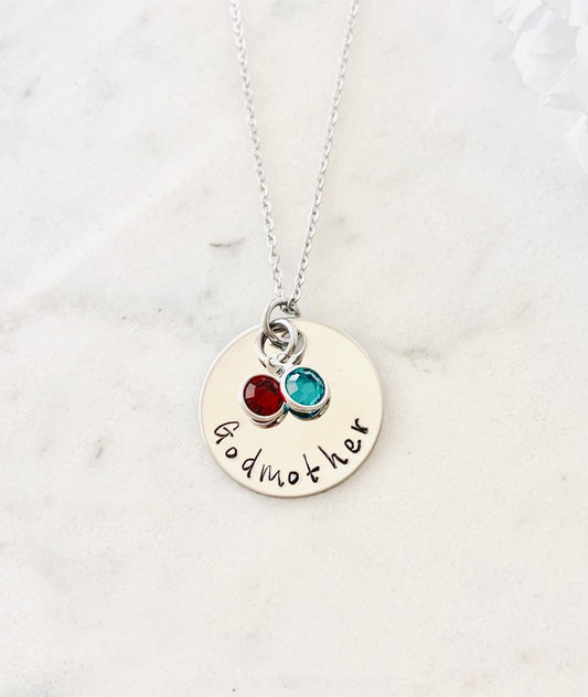 Godmother Handstamped Necklace Godmother Necklace Personalized Necklace Godmother Gift Gift for Godmother Birthstone Jewelry Christian Gift