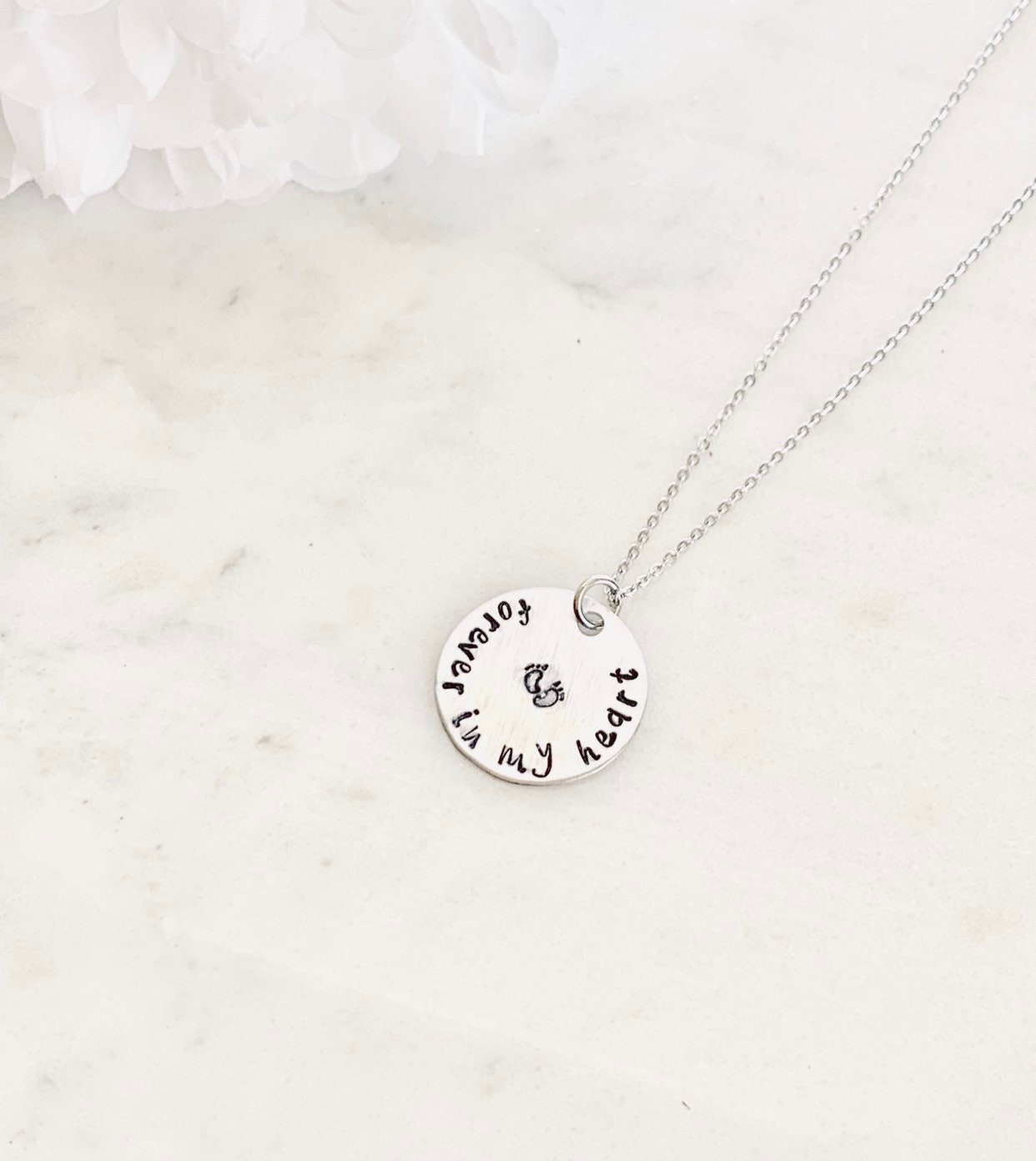 Sympathy Gift Forever In My Heart Necklace Baby Footprints Necklace Loss of a Loved one RIP Never Forgotten In loving memory In memory Of