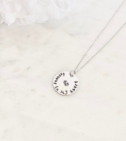 Sympathy Gift Forever In My Heart Necklace Baby Footprints Necklace Loss of a Loved one RIP Never Forgotten In loving memory In memory Of