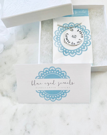 Sympathy Gift Forever In My Heart Necklace Baby Footprints Necklace Loss of a Loved one RIP Never Forgotten In loving memory In memory Of